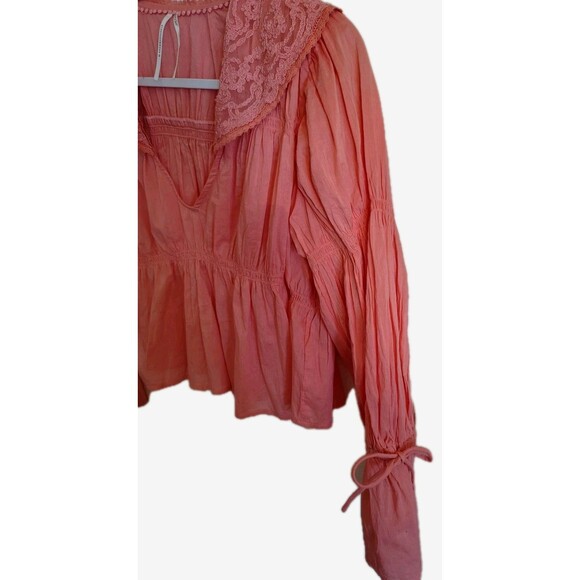 Anthropologie BabyDoll Collared Blouse Size XS Cotton Long Sleeve V Neck - Picture 7 of 10